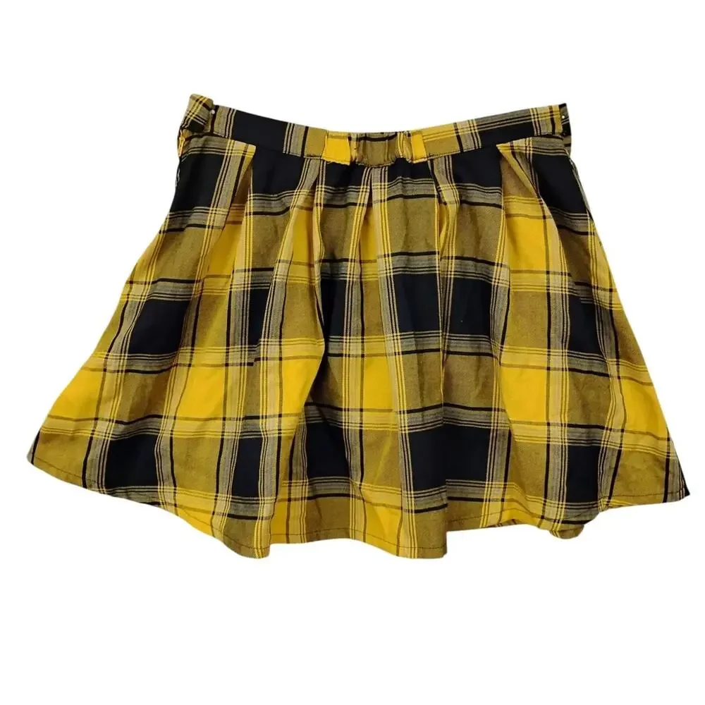 Harry Potter Hufflepuff Pleated Skirt Size XL Yellow and Black Plaid Side Zipper